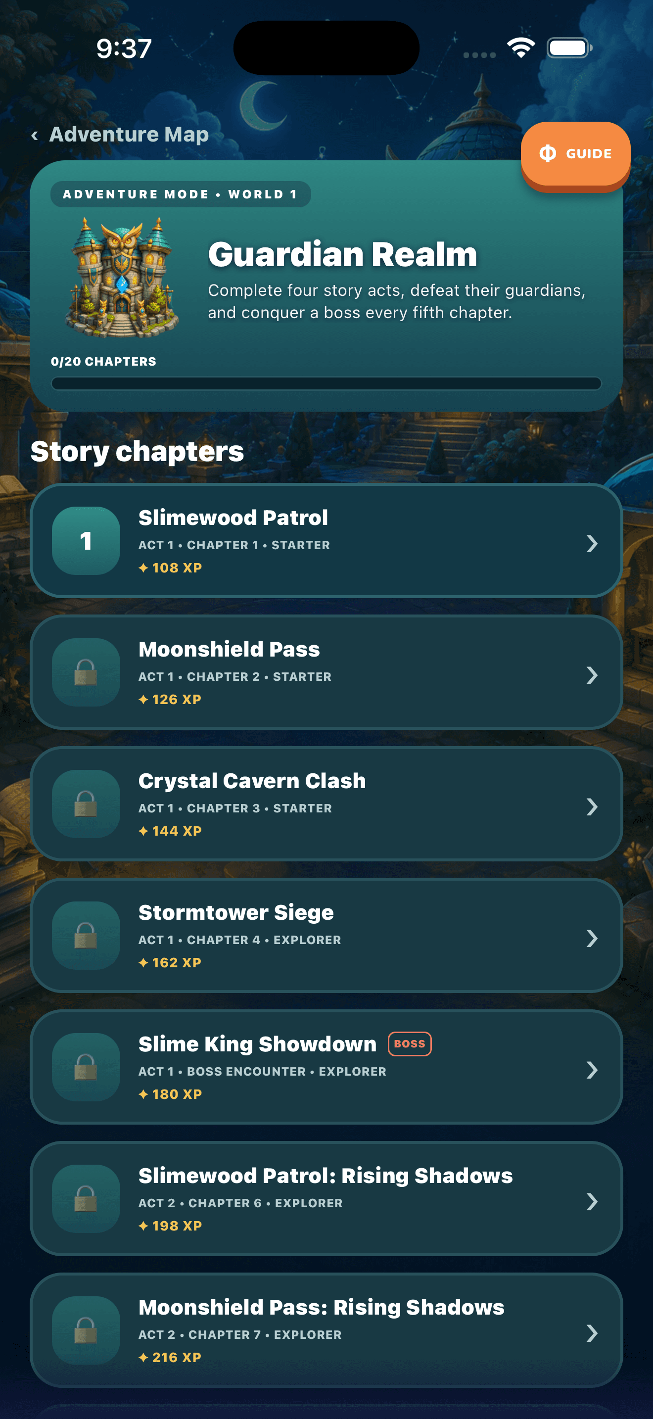 Guardian Realm story chapters on an iPhone